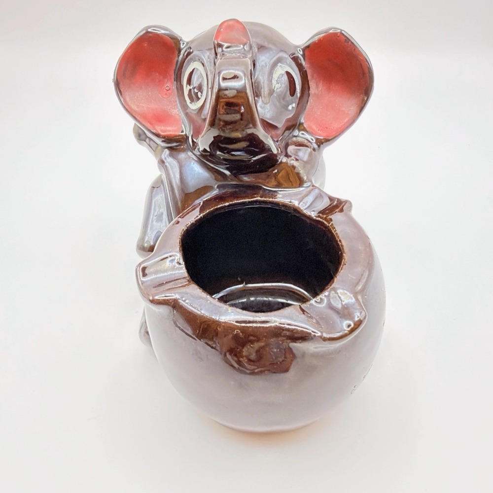 Vtg Japan Pipe Ashtray Elephant Figural Planter Pottery Ceramic Brown Red Japan